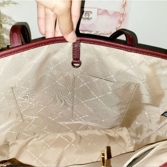 Michael Kors Jet Burgundy Leather Tote Bag - Picture 10 of 13